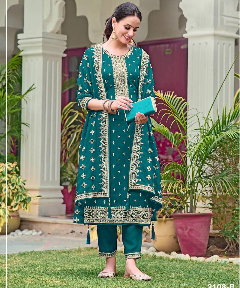 Rama color embroideried faux georgette semi stitched salwar suit