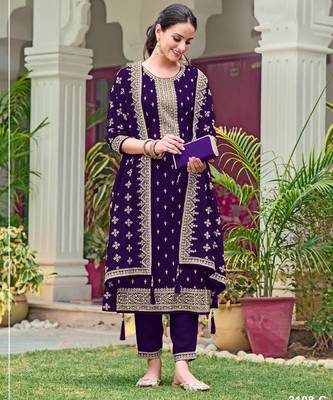 Purple embroidered faux georgette salwar suit 1