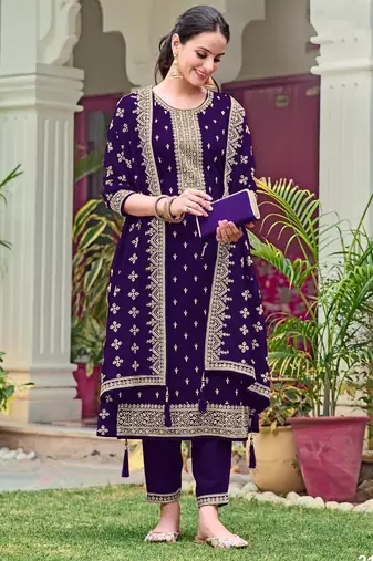 Purple color embroideried faux georgette semi stitched salwar suit