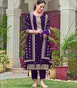 Purple color embroideried faux georgette semi stitched salwar suit