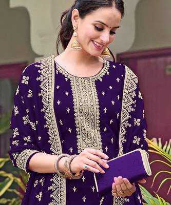 Purple embroidered faux georgette salwar suit 2