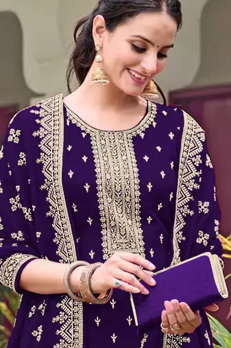Purple embroidered faux georgette salwar suit