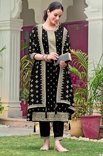 Black color embroideried faux georgette semi stitched salwar suit