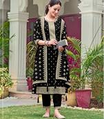 Black color embroideried faux georgette semi stitched salwar suit