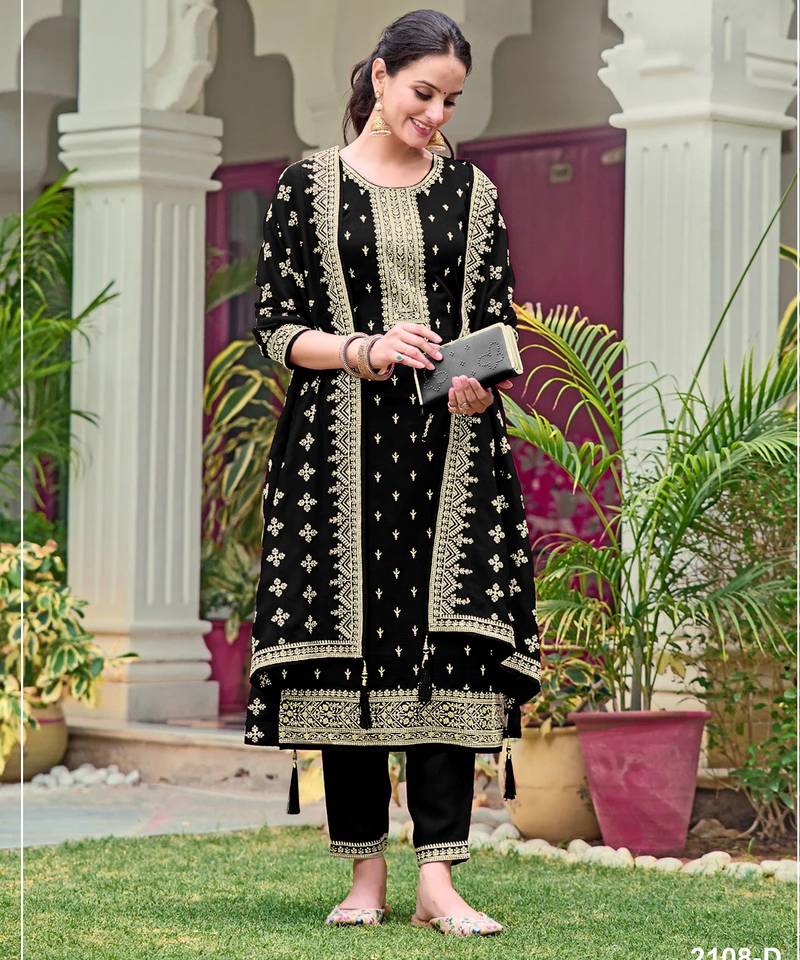 Black color embroideried faux georgette semi stitched salwar suit
