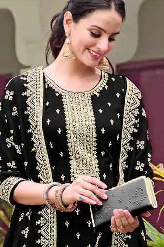 Black embroidered faux georgette salwar suit