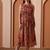 Women’s georgette printed midi dress high neck, sleeveless, waist tie belt, a-line flare (brown)