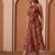 Women’s georgette printed midi dress high neck, sleeveless, waist tie belt, a-line flare (brown)