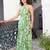 Women’s green leaf print dress wrinkle free fabric halter neck back elastic fit (green)