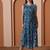 Women’s georgette printed midi dress high neck, sleeveless, waist tie belt, a-line flare (navy blue)