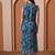 Women’s georgette printed midi dress high neck, sleeveless, waist tie belt, a-line flare (navy blue)