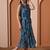 Women’s georgette printed midi dress high neck, sleeveless, waist tie belt, a-line flare (navy blue)