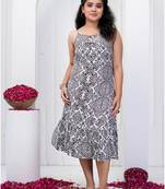 Women   s cotton blend geometric print adjustable spaghetti straps a-line midi dress