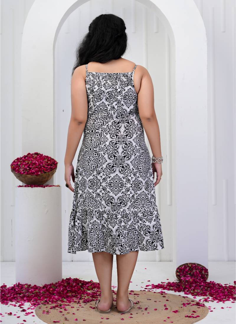 Women   s cotton blend geometric print adjustable spaghetti straps a-line midi dress