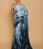 multicolor printed satin saree with blouse piece