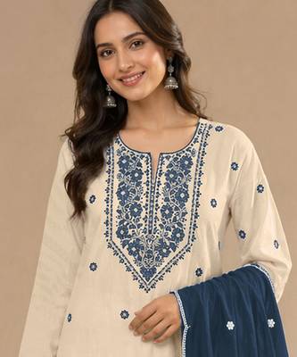 Chickoo embroidered cotton blend salwar suit 2