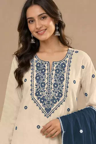 Chickoo embroidered cotton blend salwar suit