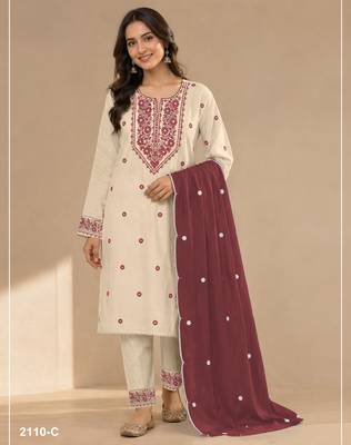 Chickoo embroidered cotton blend salwar suit 1