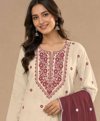 Chickoo embroidered cotton blend salwar suit 2