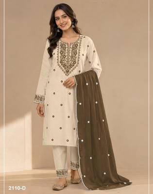 Chickoo embroidered cotton blend salwar suit 1