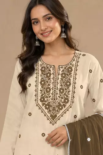 Chickoo embroidered cotton blend salwar suit