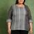 plus size women’s cotton printed top asymmetric round neck, 3/4 sleeves (grey)