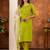 Perrot green embroidered  marina silk straight kurti pant dupatta set