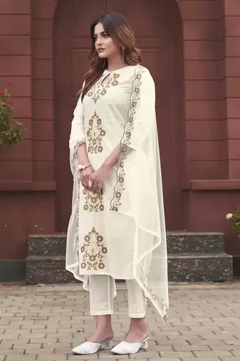 Women Ethnic Motifs Embroidered Regular Thread Work Kurta with Trousers & With Dupatta