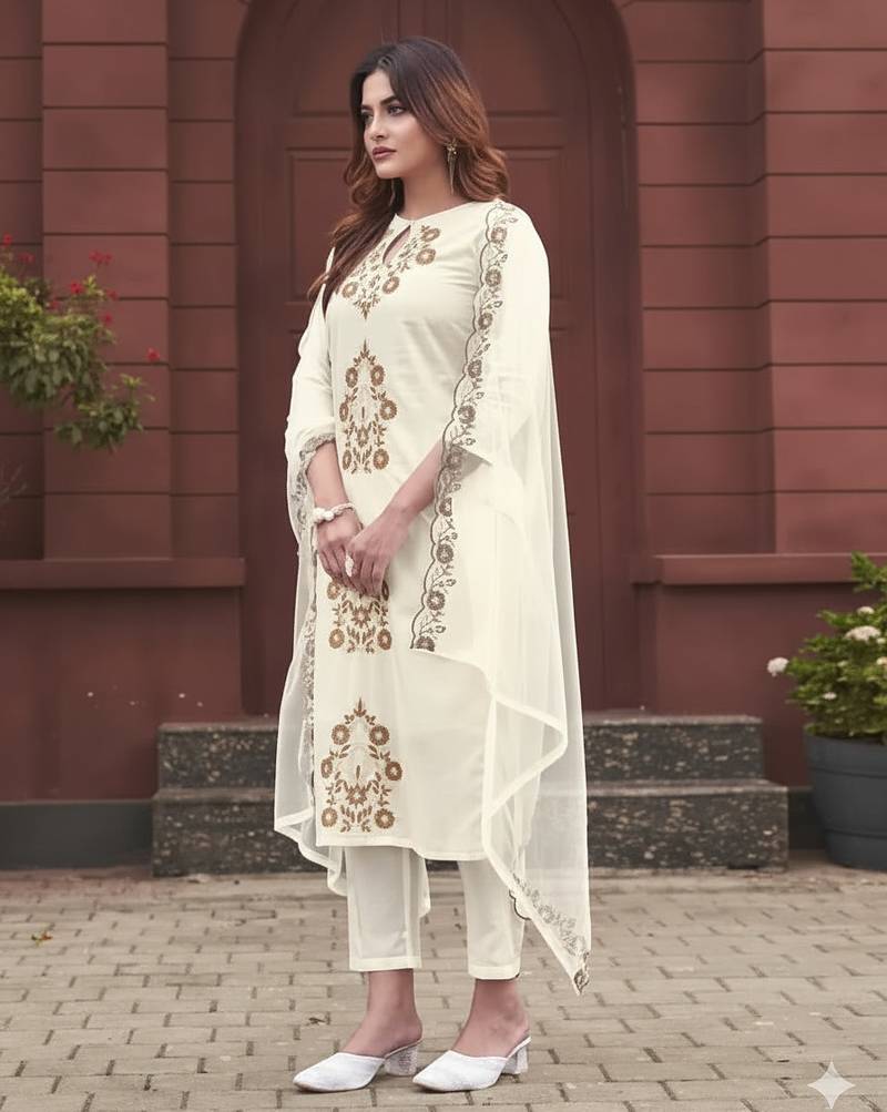 Women Ethnic Motifs Embroidered Regular Thread Work Kurta with Trousers & With Dupatta