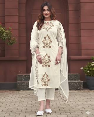 Women Ethnic Motifs Embroidered Regular Thread Work Kurta with Trousers & With Dupatta 2