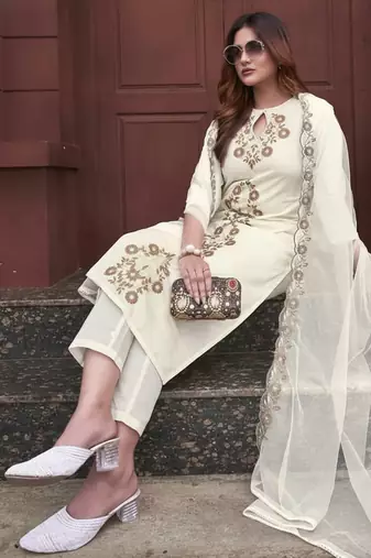 Women Ethnic Motifs Embroidered Regular Thread Work Kurta with Trousers & With Dupatta