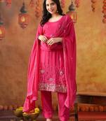 Hot pink organza plain kurta set