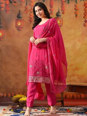 Hot pink organza plain kurta set 2