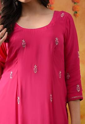 Hot pink organza plain kurta set 3