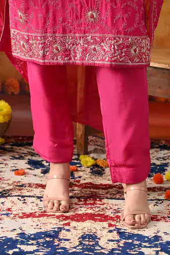 Hot pink organza plain kurta set