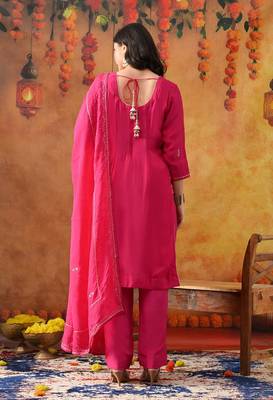 Hot pink organza plain kurta set 5