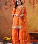 Orange silk embroidered gharara set