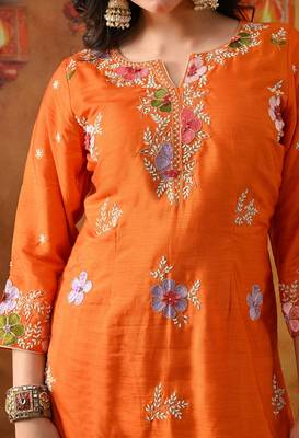 Orange silk embroidered gharara set 3