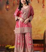 Hot pink banarasi silk embroidered sharara set
