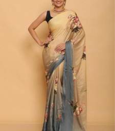 multicolor printed satin saree with blouse piece