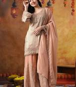 Peach banarasi silk embroidered sharara set