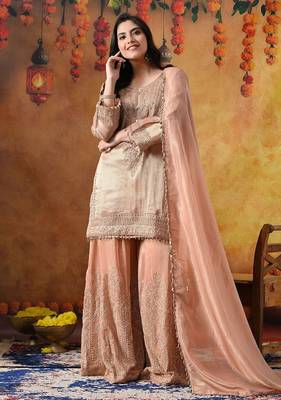 Peach banarasi silk embroidered sharara set 3