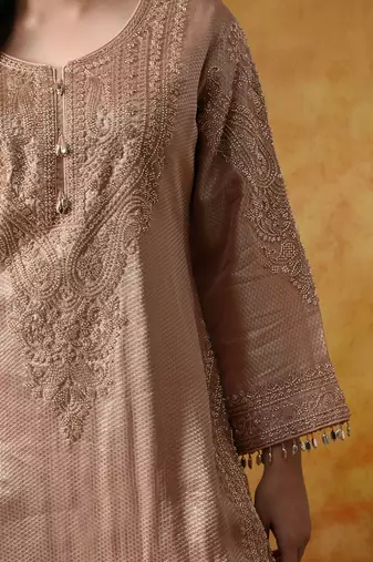 Peach banarasi silk embroidered sharara set