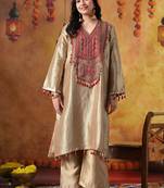 Golden banarasi silk plain kurta set