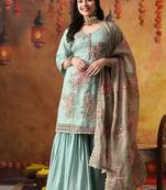 Pistachio green crust tissue embroidered gharara set