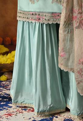 Pistachio green crust tissue embroidered gharara set 3
