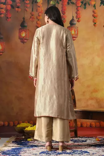 Golden banarasi silk plain kurta set