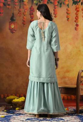 Pistachio green crust tissue embroidered gharara set 5