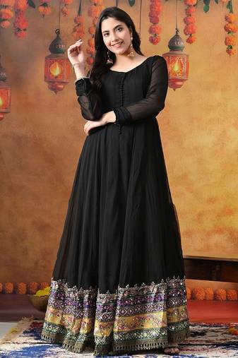 Black chiffon plain anarkali