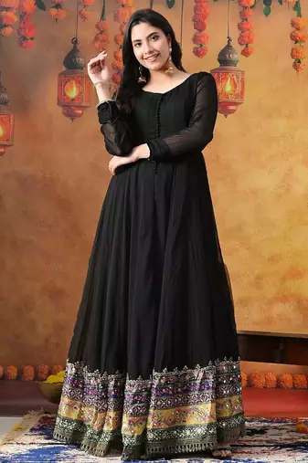 Black chiffon plain anarkali